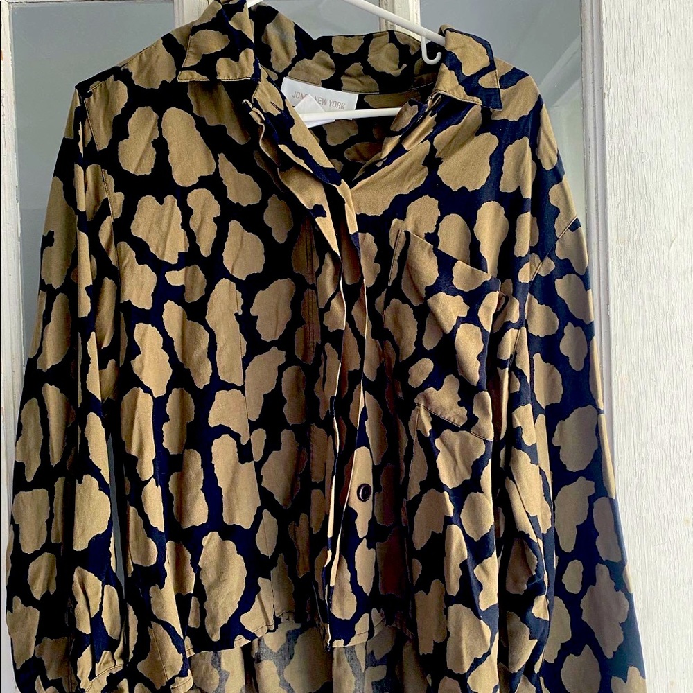 Brown and black button up blouse